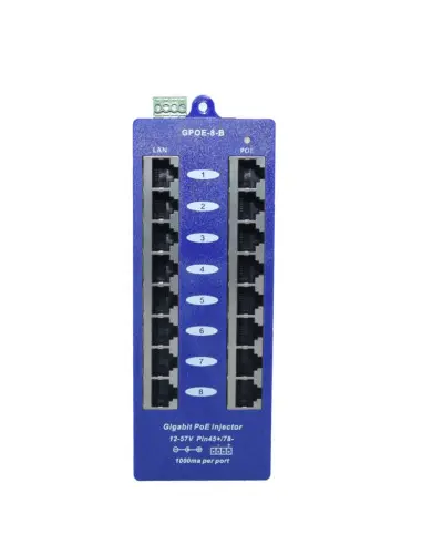Passive POE Injector Hub, 8 Port, Gigabit, Blue