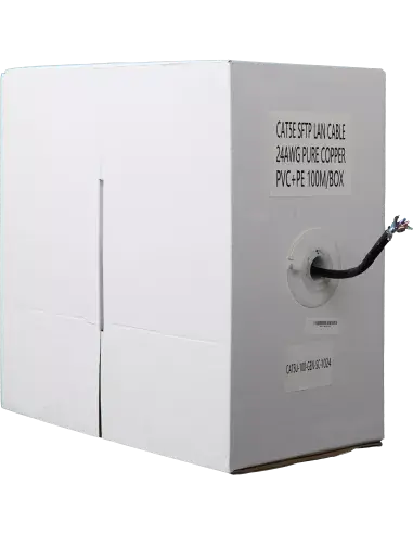 Essential CAT5 UV Outdoor Ethernet Cable 100m Black Solid Copper SF/TP Pull Box | CAT5U-100-GEN-SC